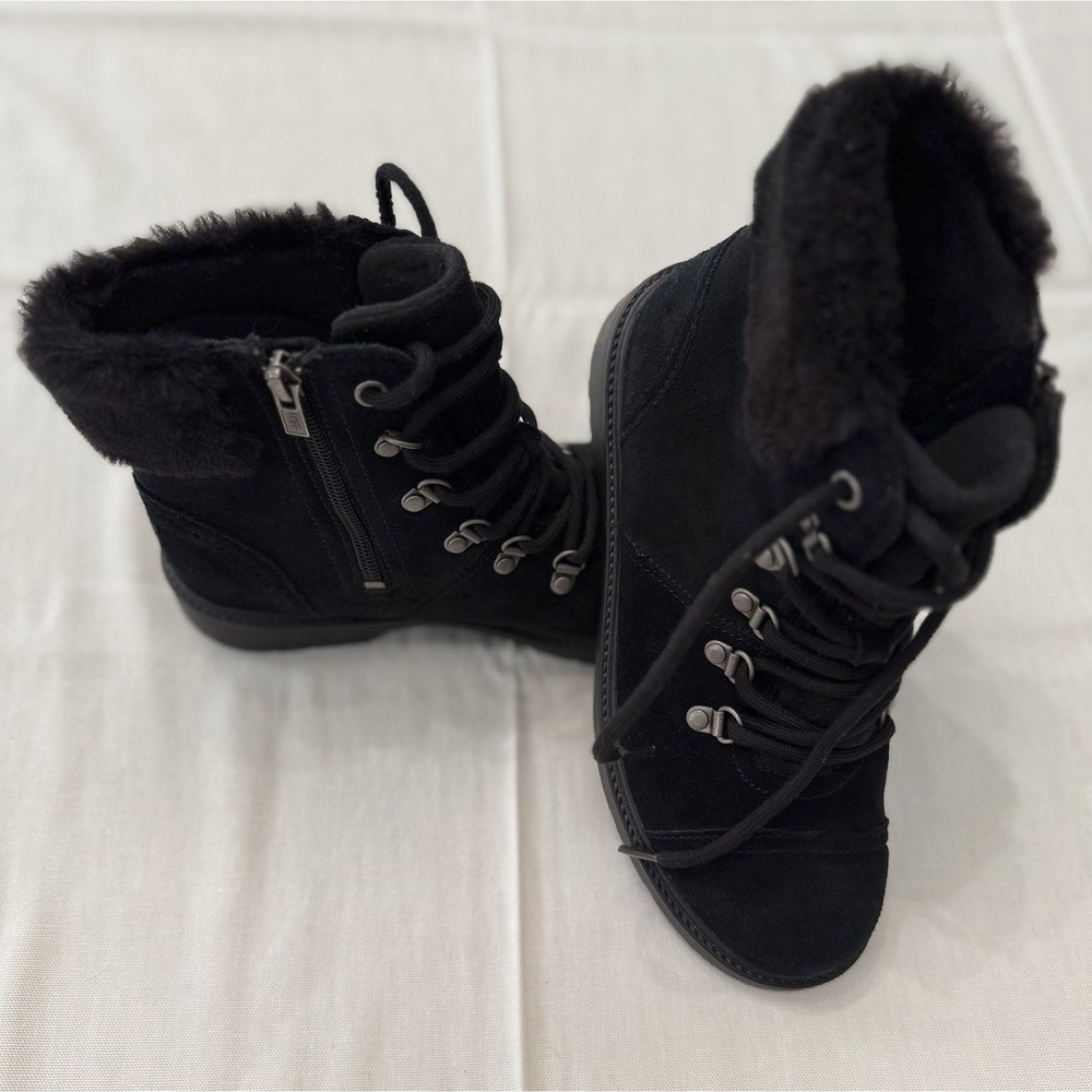 UGG Lakesider Zip Puff Black Suede Boots Kids 5 / Fits Women's 7 Combat Boot - Picture 5 of 6